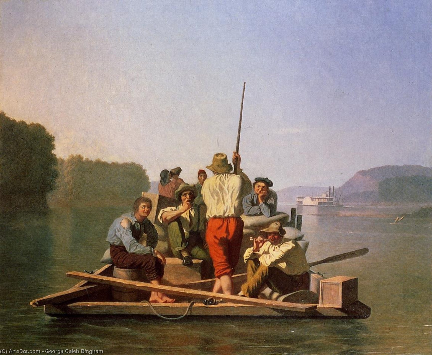 Wikioo.org - The Encyclopedia of Fine Arts - Painting, Artwork by George Caleb Bingham - Lighter Relieving the Steamboat Aground