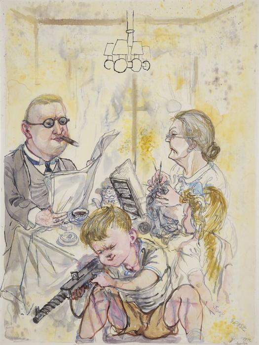 Wikioo.org - The Encyclopedia of Fine Arts - Painting, Artwork by George Grosz - A Little Child Shall Lead Them (Family)