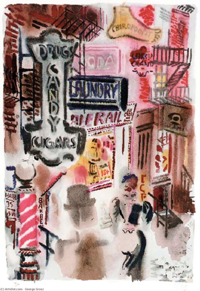 Wikioo.org - The Encyclopedia of Fine Arts - Painting, Artwork by George Grosz - Bagdad-on-the-Subway, New York, The Print Club