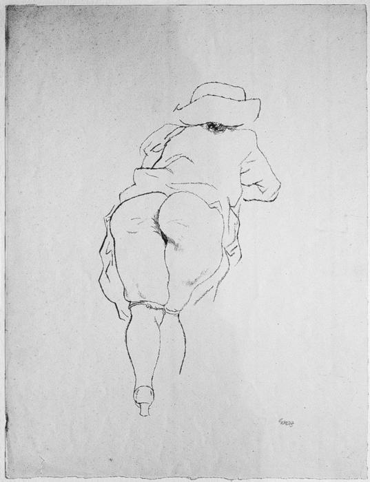 WikiOO.org - Encyclopedia of Fine Arts - Målning, konstverk George Grosz - Half Nude Female, Rear