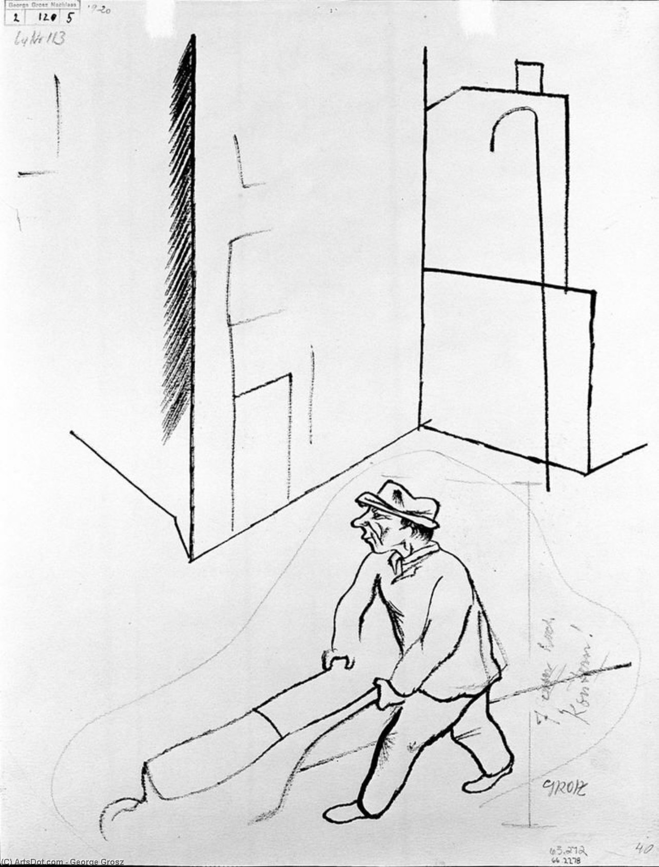 WikiOO.org - Encyclopedia of Fine Arts - Lukisan, Artwork George Grosz - Man With Wheelbarrow