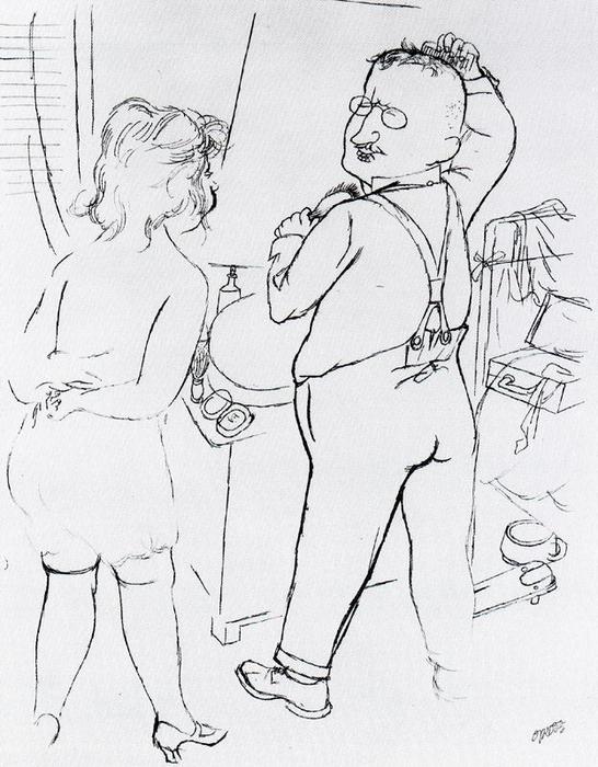 Wikioo.org - The Encyclopedia of Fine Arts - Painting, Artwork by George Grosz - Man, The Hair Combing. with wife