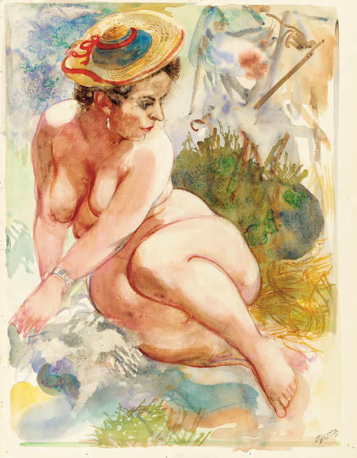 Wikioo.org - The Encyclopedia of Fine Arts - Painting, Artwork by George Grosz - Nude with Hat