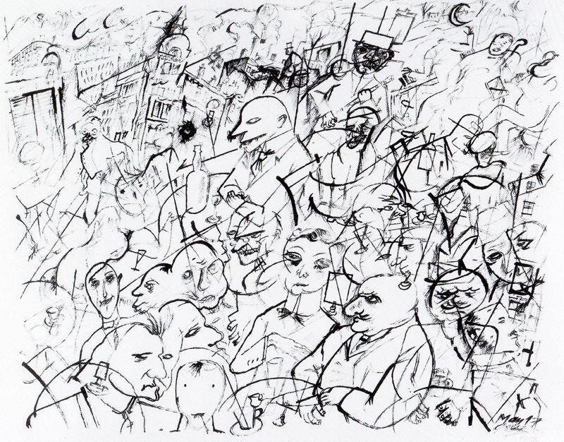 WikiOO.org - Encyclopedia of Fine Arts - Maalaus, taideteos George Grosz - People in a cafe