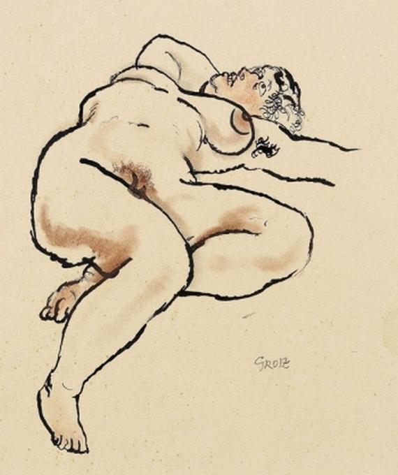 WikiOO.org - Encyclopedia of Fine Arts - Maalaus, taideteos George Grosz - Reclining Nude