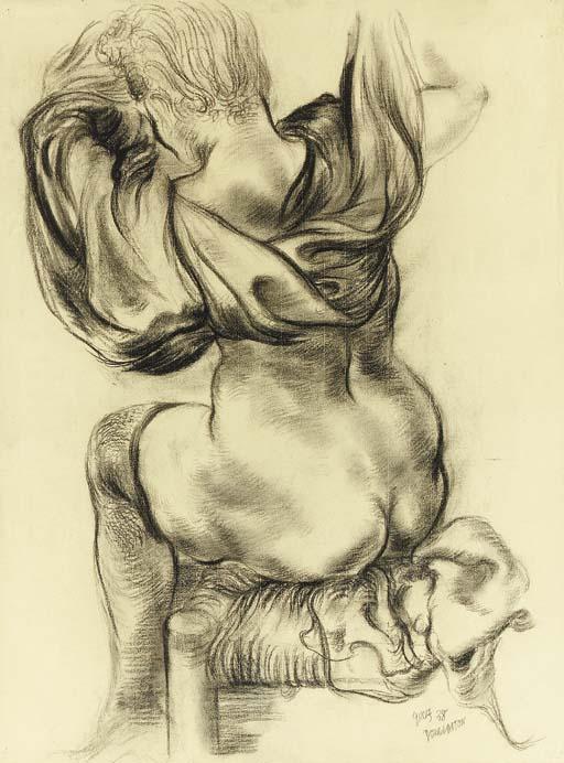 WikiOO.org - Εγκυκλοπαίδεια Καλών Τεχνών - Ζωγραφική, έργα τέχνης George Grosz - Seated Nude with Drapery