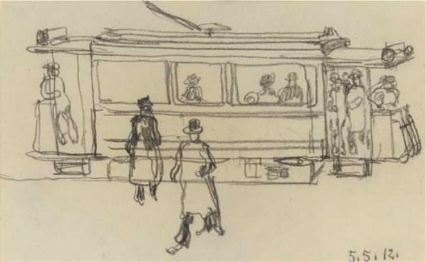 Wikioo.org – La Enciclopedia de las Bellas Artes - Pintura, Obras de arte de George Grosz - Tranvía de coches
