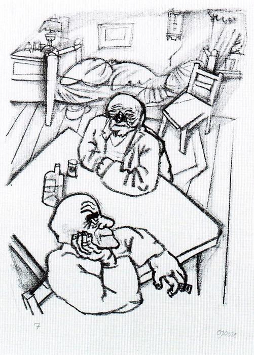 Wikioo.org - The Encyclopedia of Fine Arts - Painting, Artwork by George Grosz - Two Men in a Room