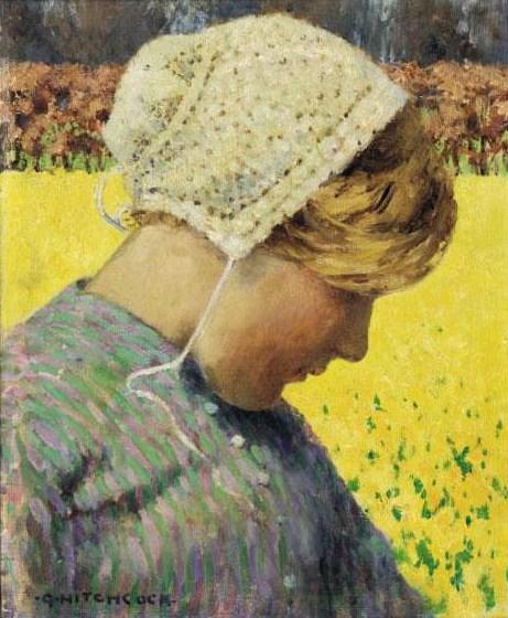 Wikioo.org - The Encyclopedia of Fine Arts - Painting, Artwork by George Hitchcock - Dutch Girl Before a Daffodil Field