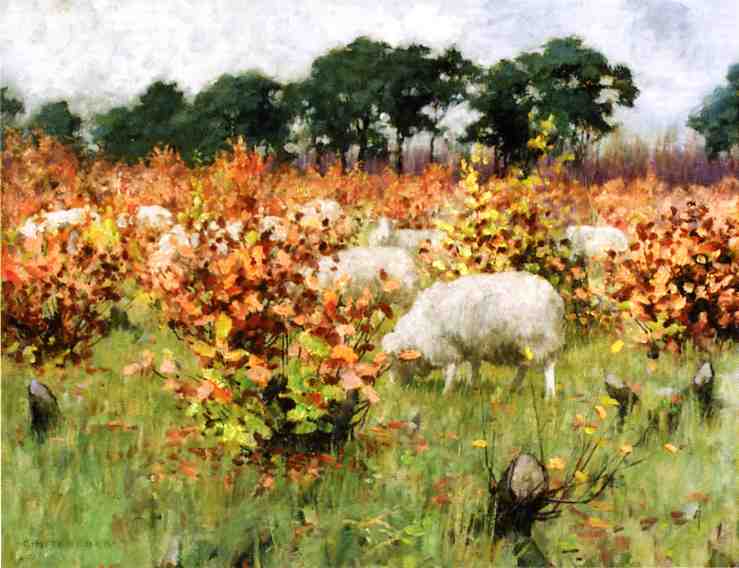 Wikioo.org - The Encyclopedia of Fine Arts - Painting, Artwork by George Hitchcock - Grazing Sheep