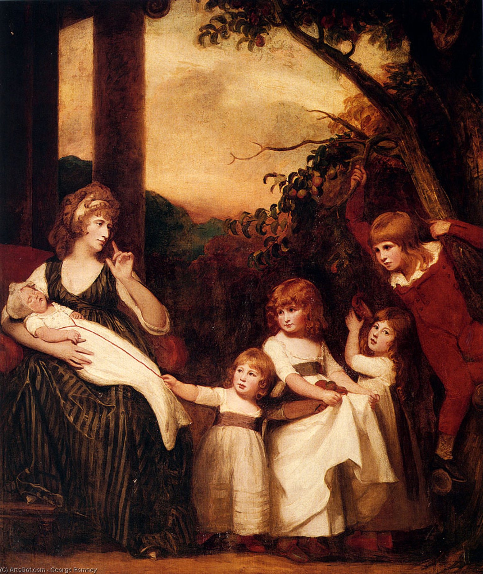 Wikioo.org - The Encyclopedia of Fine Arts - Painting, Artwork by George Romney - Portrait Of Charlotte Bosanquet With Her Five Elder Children