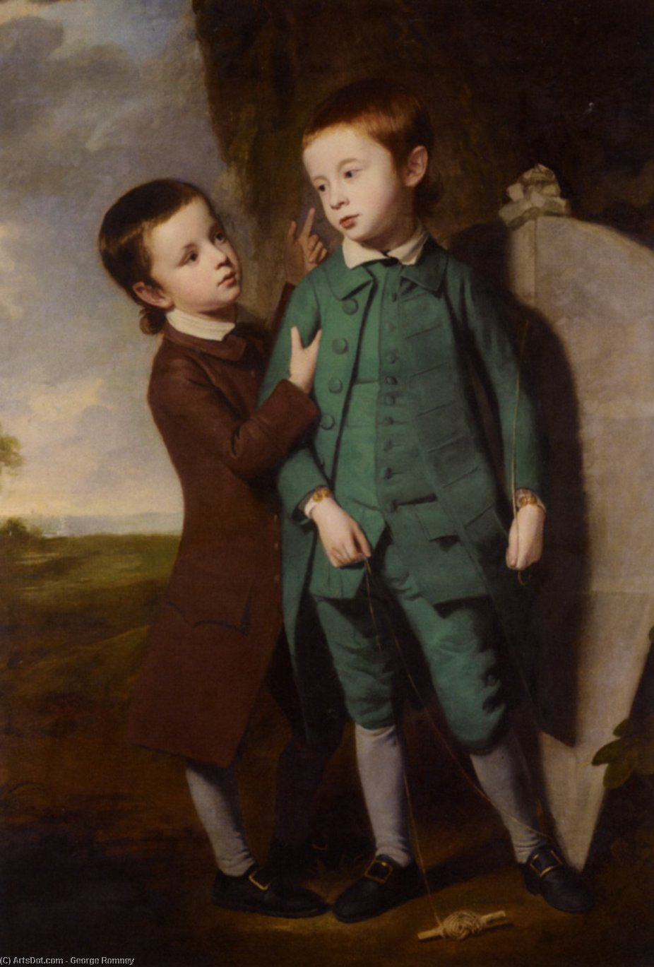 WikiOO.org – 美術百科全書 - 繪畫，作品 George Romney - 肖像  两  男孩  与  一个  风筝