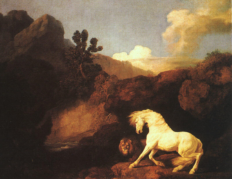 Wikioo.org - The Encyclopedia of Fine Arts - Painting, Artwork by George Stubbs - A Horse Frightened by a Lion