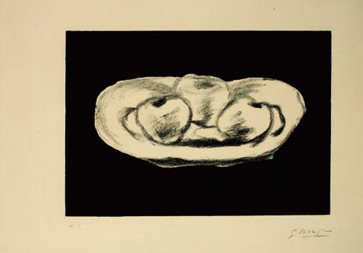 WikiOO.org - Encyclopedia of Fine Arts - Schilderen, Artwork Georges Braque - Apple On Black Background