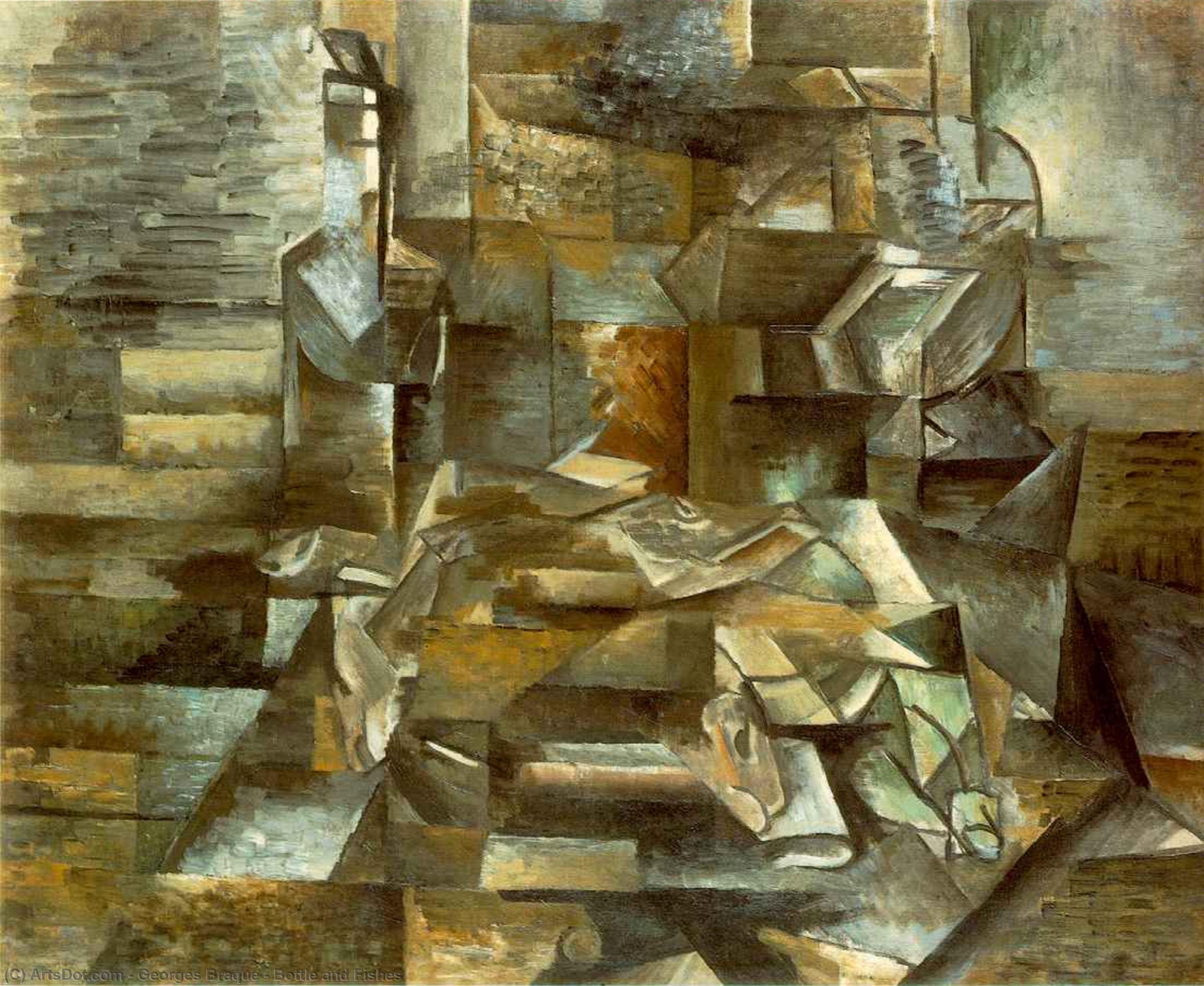Wikioo.org - The Encyclopedia of Fine Arts - Painting, Artwork by Georges Braque - Bottle and Fishes