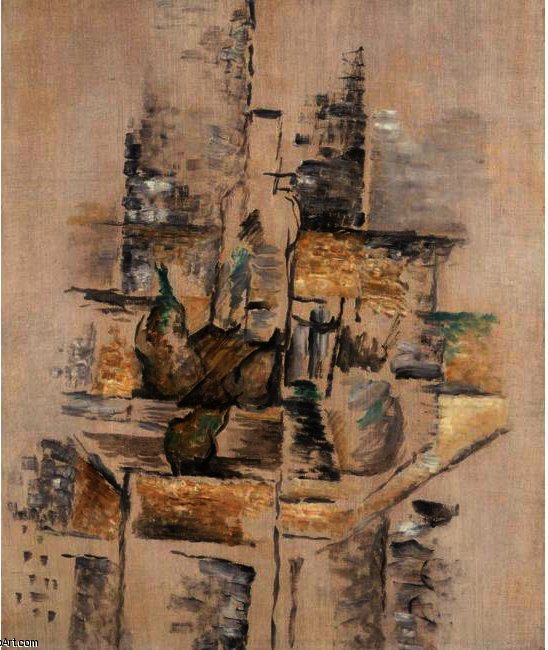 Wikioo.org - The Encyclopedia of Fine Arts - Painting, Artwork by Georges Braque - Bottle and Fruit