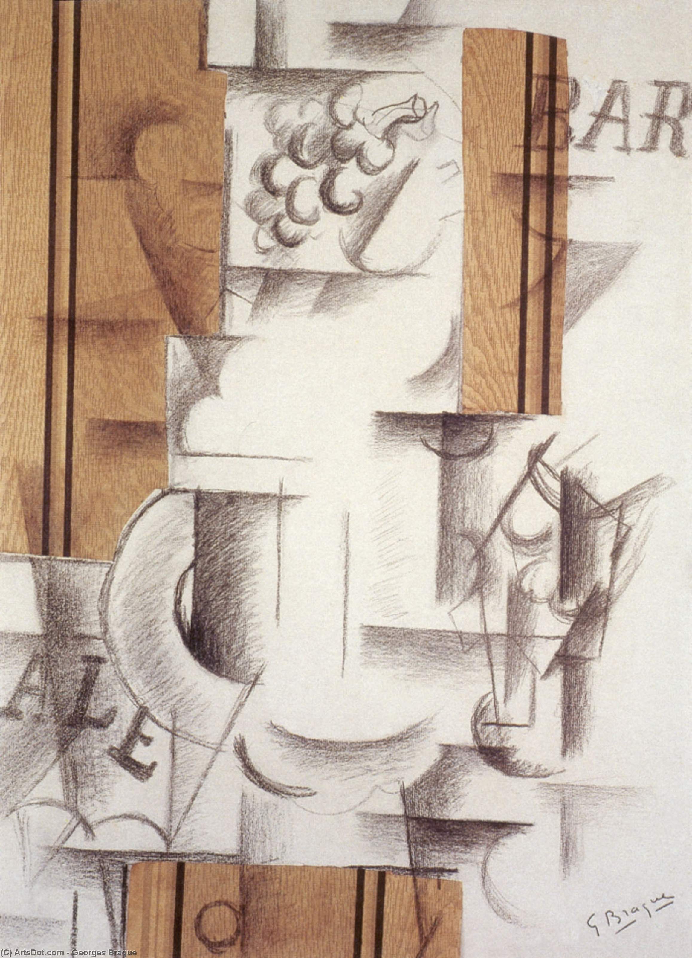 WikiOO.org - Encyclopedia of Fine Arts - Maleri, Artwork Georges Braque - Fruitdish and Glass