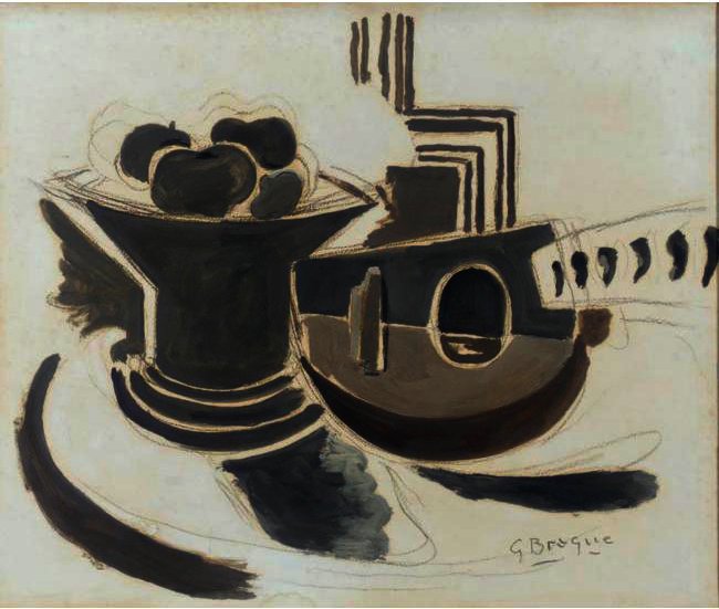 Wikioo.org – La Enciclopedia de las Bellas Artes - Pintura, Obras de arte de Georges Braque - fruta `dish` y mandolina