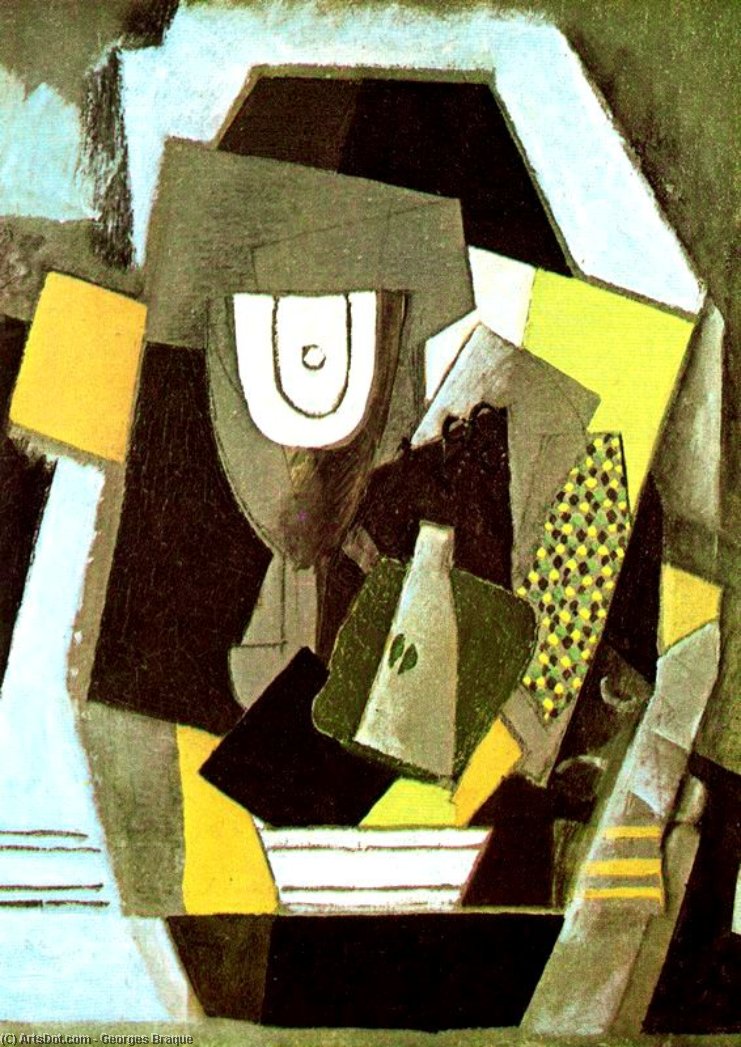Wikioo.org - Bách khoa toàn thư về mỹ thuật - Vẽ tranh, Tác phẩm nghệ thuật Georges Braque - Glass and Pear