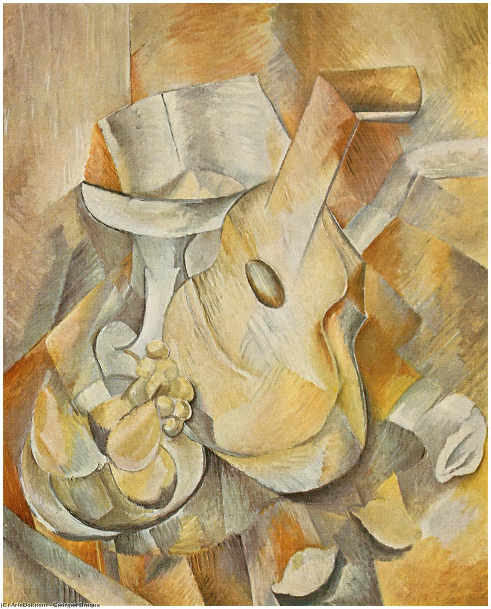 Wikioo.org - The Encyclopedia of Fine Arts - Painting, Artwork by Georges Braque - Guitar and Fruit Dish