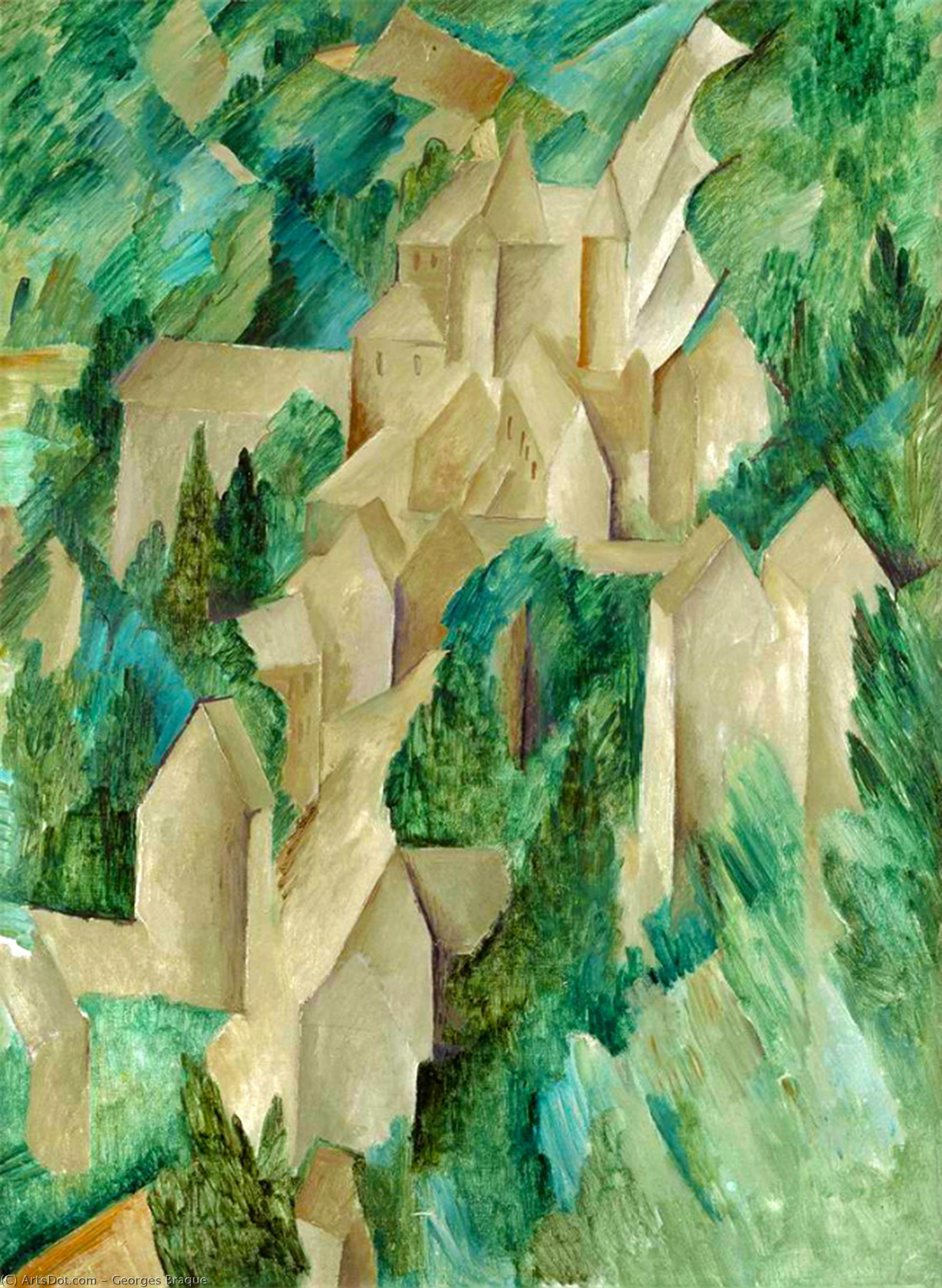 Wikoo.org - موسوعة الفنون الجميلة - اللوحة، العمل الفني Georges Braque - La Roche-Guyon, The Castle