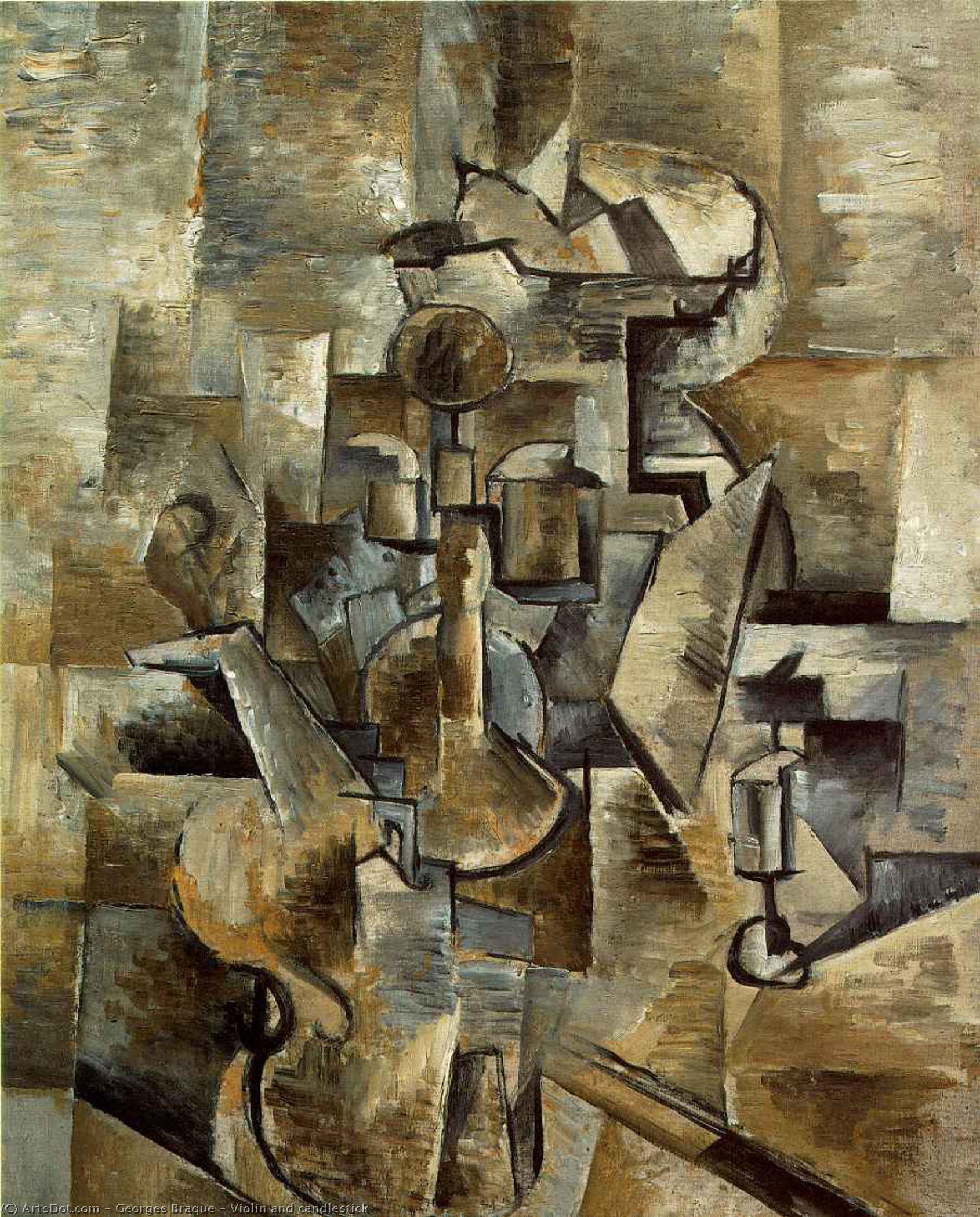 WikiOO.org - Encyclopedia of Fine Arts - Maleri, Artwork Georges Braque - Violin and candlestick
