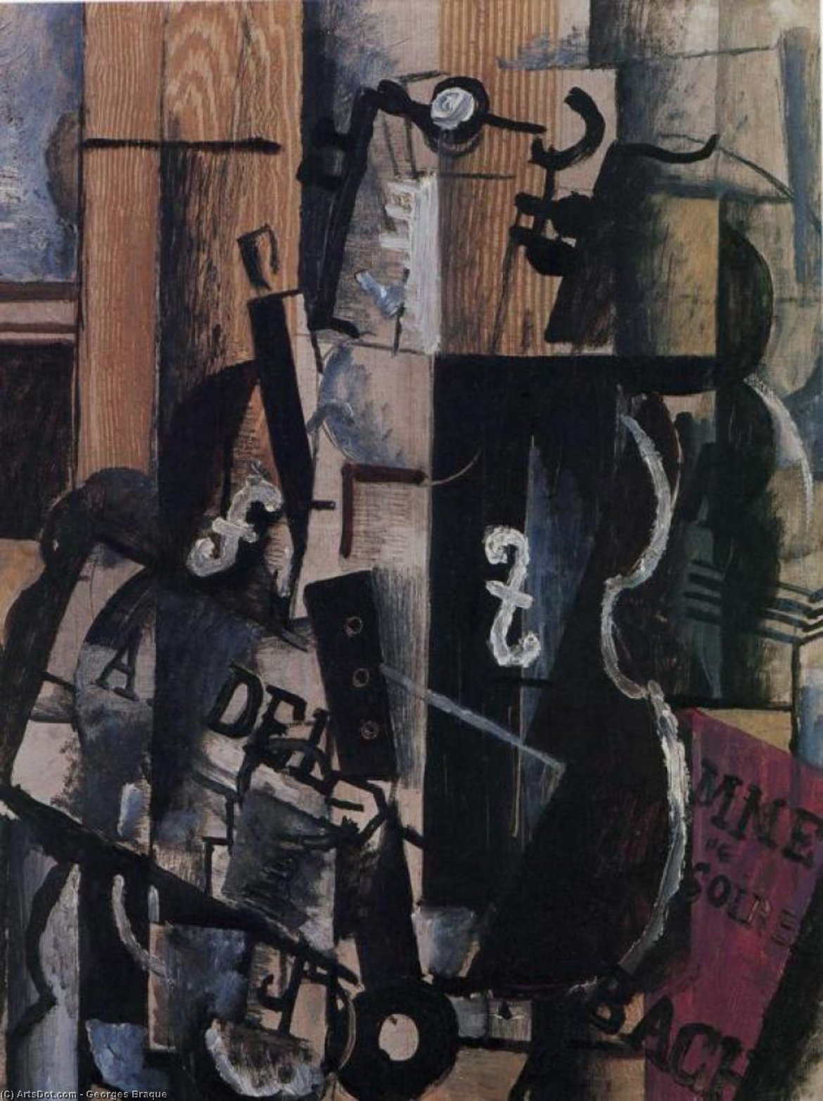 Wikioo.org - The Encyclopedia of Fine Arts - Painting, Artwork by Georges Braque - Violin and Clarinet on a Table