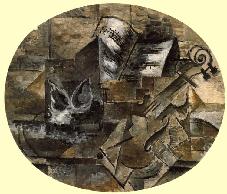 WikiOO.org - Encyclopedia of Fine Arts - Festés, Grafika Georges Braque - Violin and Musical Score