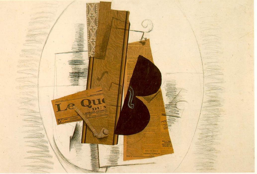 WikiOO.org - Encyclopedia of Fine Arts - Lukisan, Artwork Georges Braque - Violin and Pipe, 'Le Quotidien'