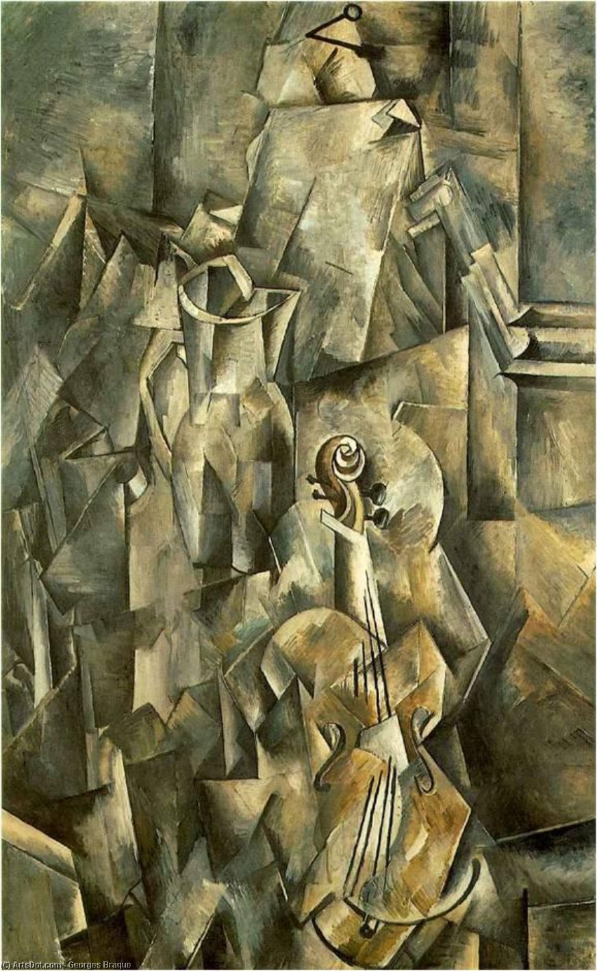 WikiOO.org - Encyclopedia of Fine Arts - Maleri, Artwork Georges Braque - Violin and pitcher
