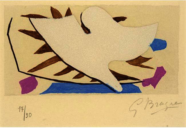 Wikioo.org - The Encyclopedia of Fine Arts - Painting, Artwork by Georges Braque - White Bird In Pink And Blue Background