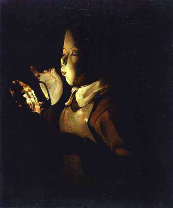 WikiOO.org - Енциклопедия за изящни изкуства - Живопис, Произведения на изкуството Georges De La Tour - Boy blowing at a Lamp
