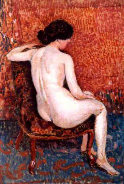 WikiOO.org - Encyclopedia of Fine Arts - Maalaus, taideteos Georges Lemmen - Sitting Nude on Chair