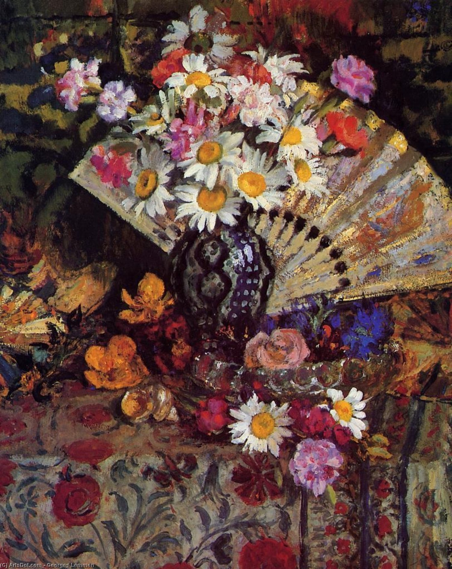 Wikioo.org - The Encyclopedia of Fine Arts - Painting, Artwork by Georges Lemmen - Still Life with Fan