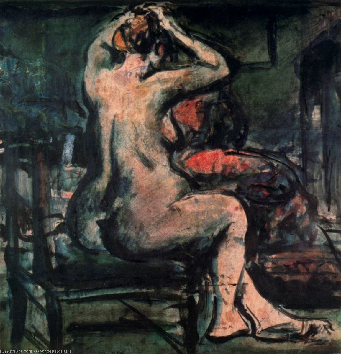 Wikioo.org - The Encyclopedia of Fine Arts - Painting, Artwork by Georges Rouault - Nude with arms raised (combed)