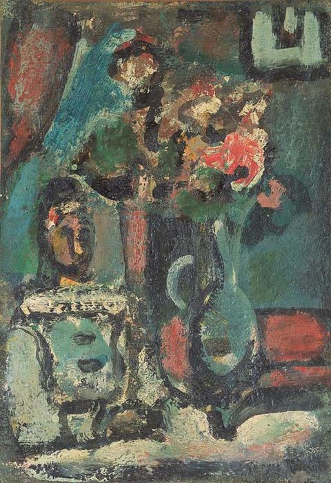 WikiOO.org - Encyclopedia of Fine Arts - Malba, Artwork Georges Rouault - Pierrot with bouquet