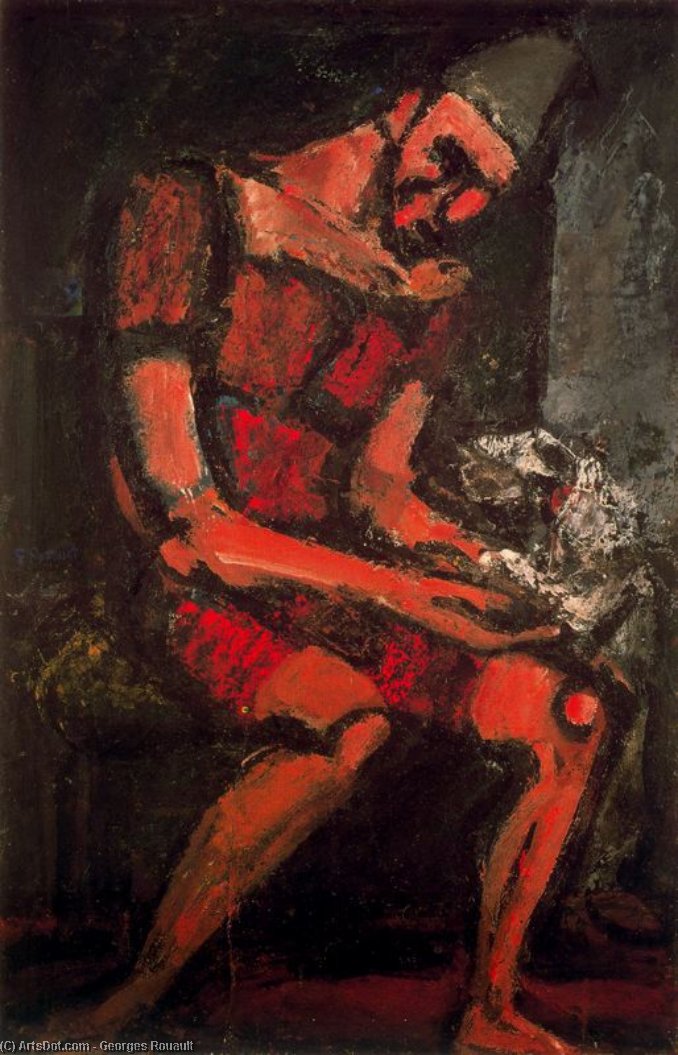 WikiOO.org - Encyclopedia of Fine Arts - Maleri, Artwork Georges Rouault - The old clown with his dog