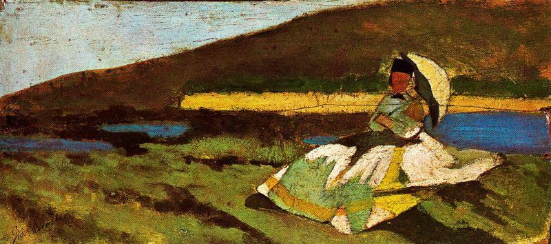 Wikioo.org - The Encyclopedia of Fine Arts - Painting, Artwork by Giovanni Fattori - Lady sitting outdoors
