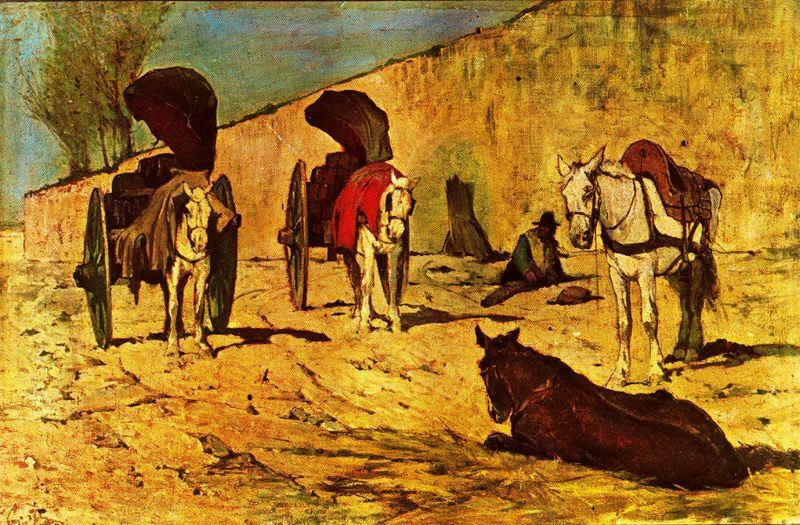 Wikioo.org - The Encyclopedia of Fine Arts - Painting, Artwork by Giovanni Fattori - Roman wagons