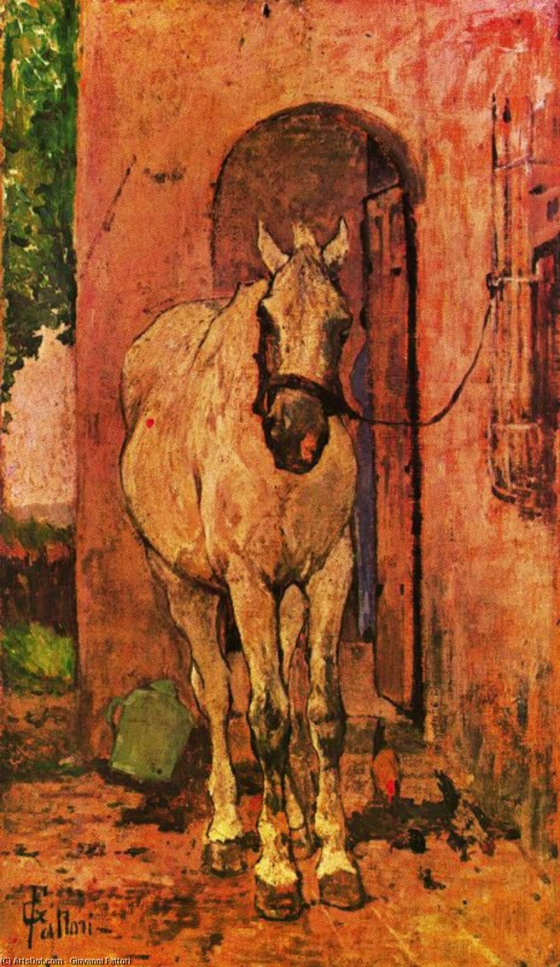 Wikioo.org - สารานุกรมวิจิตรศิลป์ - จิตรกรรม Giovanni Fattori - White horse in fron of a door