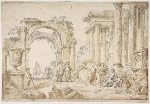 Wikioo.org - The Encyclopedia of Fine Arts - Painting, Artwork by Giovanni Paolo Pannini - Figures in Classical Ruins