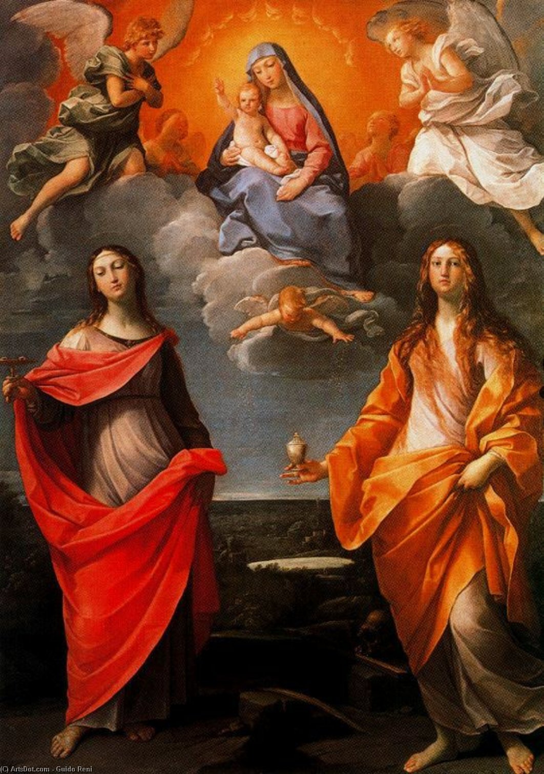 Wikioo.org - The Encyclopedia of Fine Arts - Painting, Artwork by Reni Guido (Le Guide) - Madonna with St. Lucia and St. Mary Magdalene