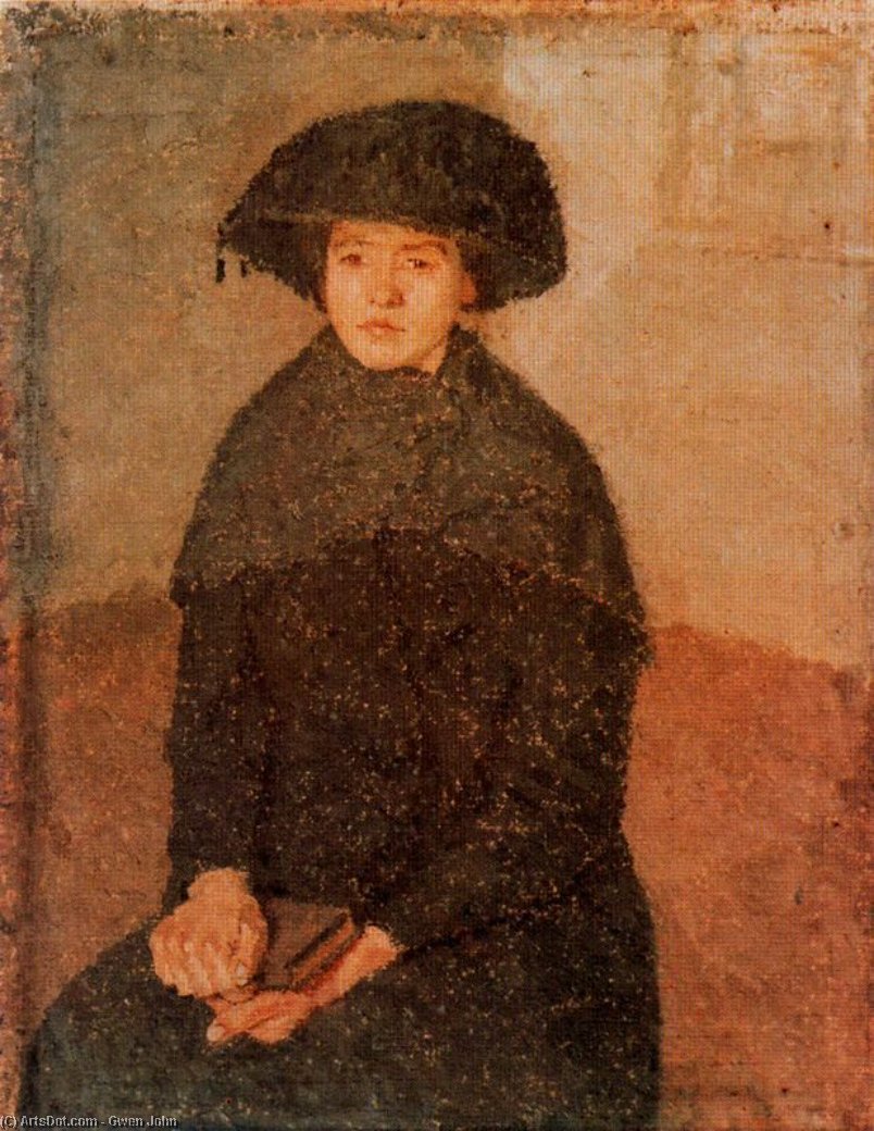 Wikioo.org - The Encyclopedia of Fine Arts - Painting, Artwork by Gwen John - Girl Posing in a Hat with Tassels