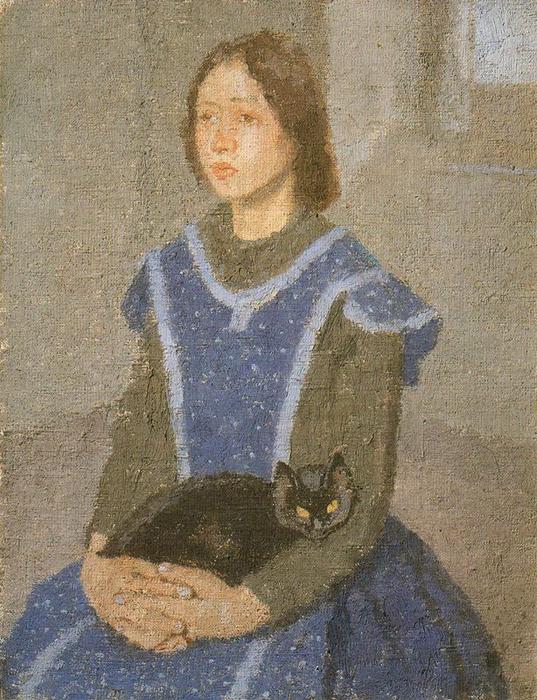 Wikioo.org - The Encyclopedia of Fine Arts - Painting, Artwork by Gwen John - Girl with Cat