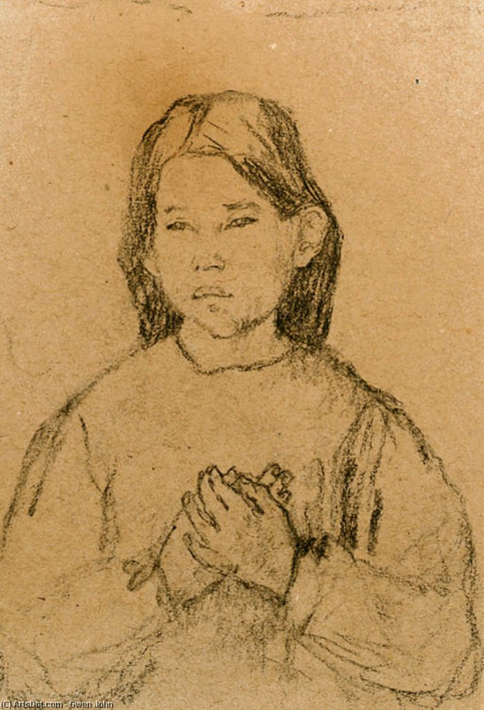 Wikioo.org - The Encyclopedia of Fine Arts - Painting, Artwork by Gwen John - Half Length of a Girl with clasped Hands
