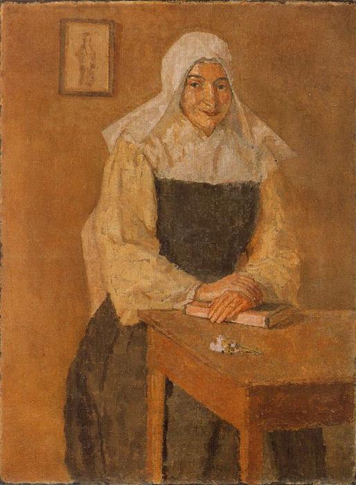 Wikioo.org - The Encyclopedia of Fine Arts - Painting, Artwork by Gwen John - Mère Poussepin Seanted at a Table