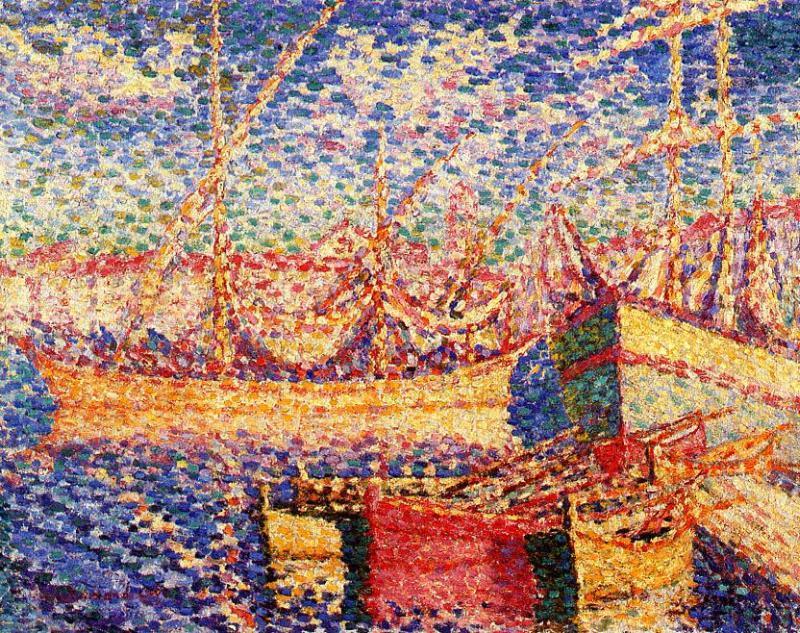 Wikoo.org - موسوعة الفنون الجميلة - اللوحة، العمل الفني Henri Edmond Cross - Boats in the Port of St. Tropez