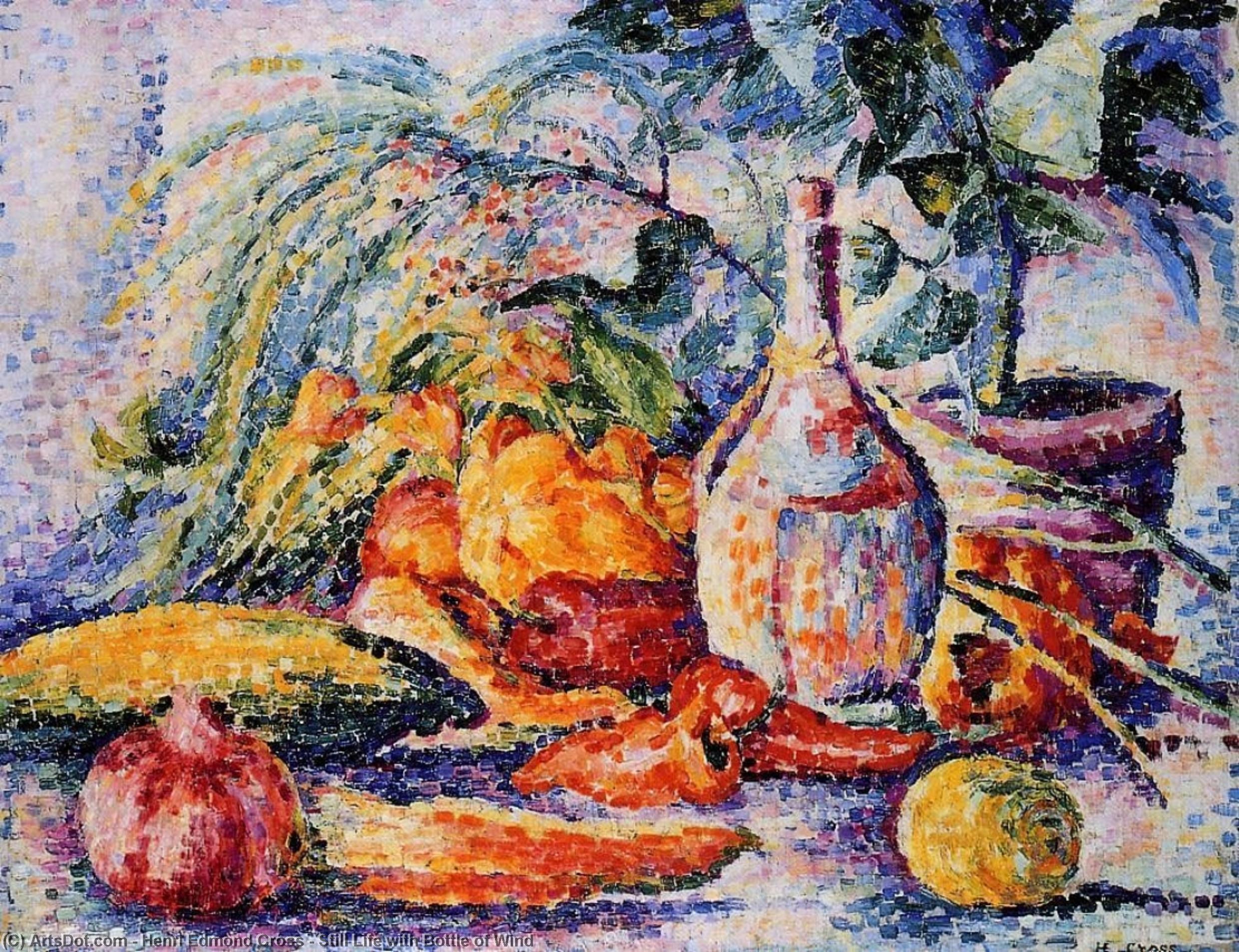 Wikioo.org - The Encyclopedia of Fine Arts - Painting, Artwork by Henri Edmond Cross - Still Life with Bottle of Wind