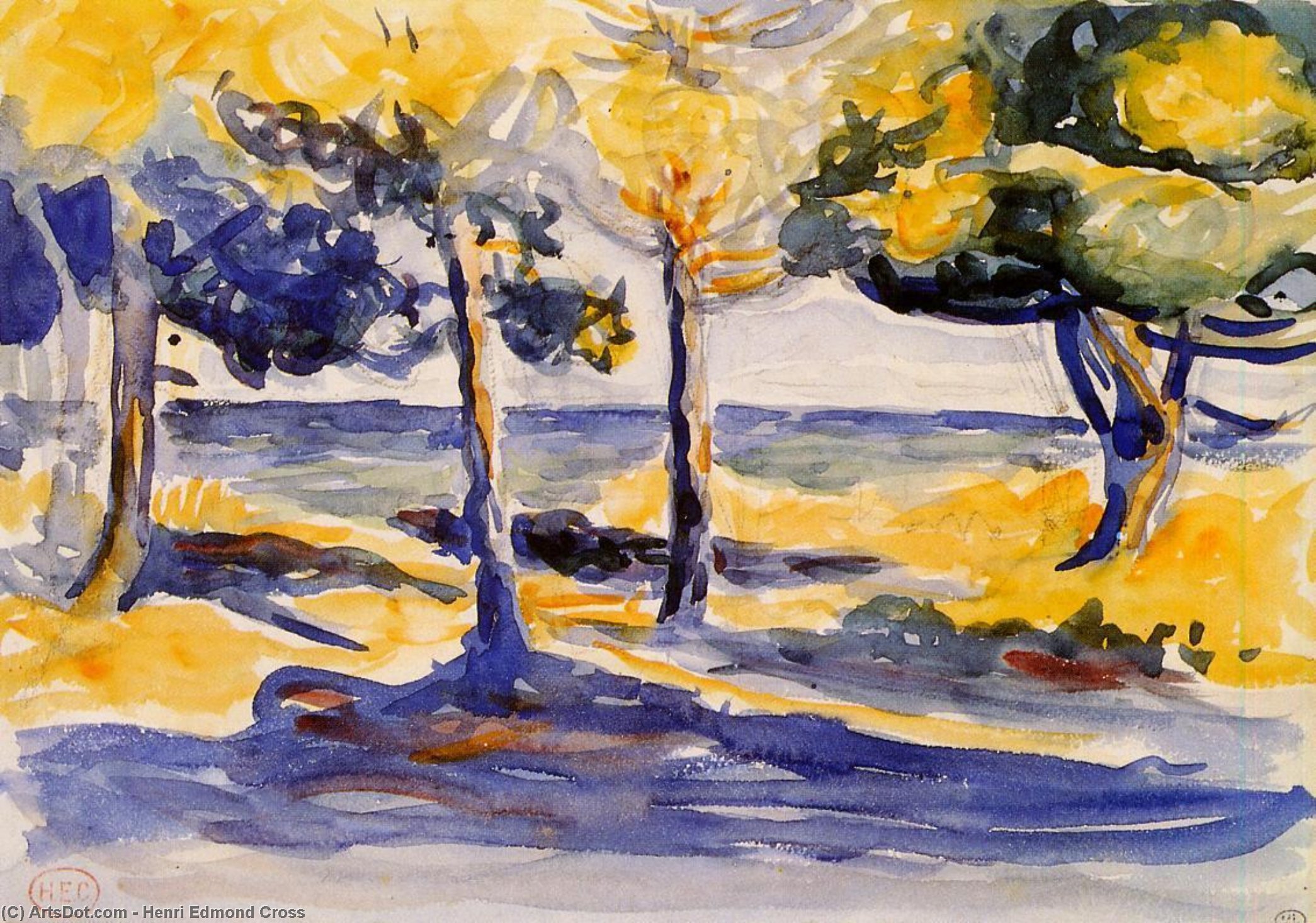 Wikioo.org - The Encyclopedia of Fine Arts - Painting, Artwork by Henri Edmond Cross - Trees by the Sea