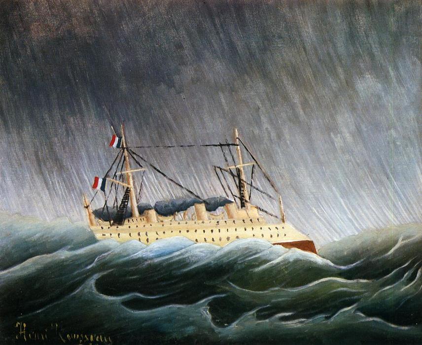 Wikoo.org - موسوعة الفنون الجميلة - اللوحة، العمل الفني Henri Julien Félix Rousseau (Le Douanier) - Boat in a Storm